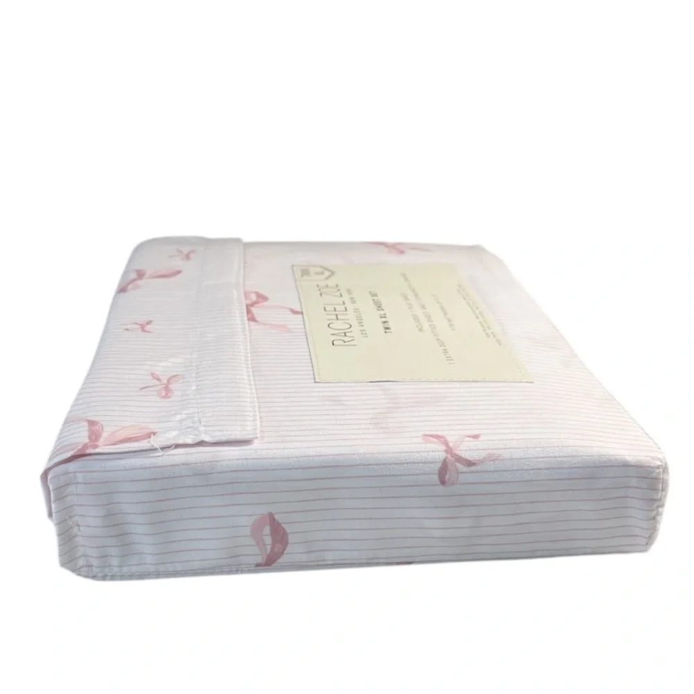 NEW Rachel Zoe BOWS & STRIPES PINK/WHITE Twin XL Sheet Set